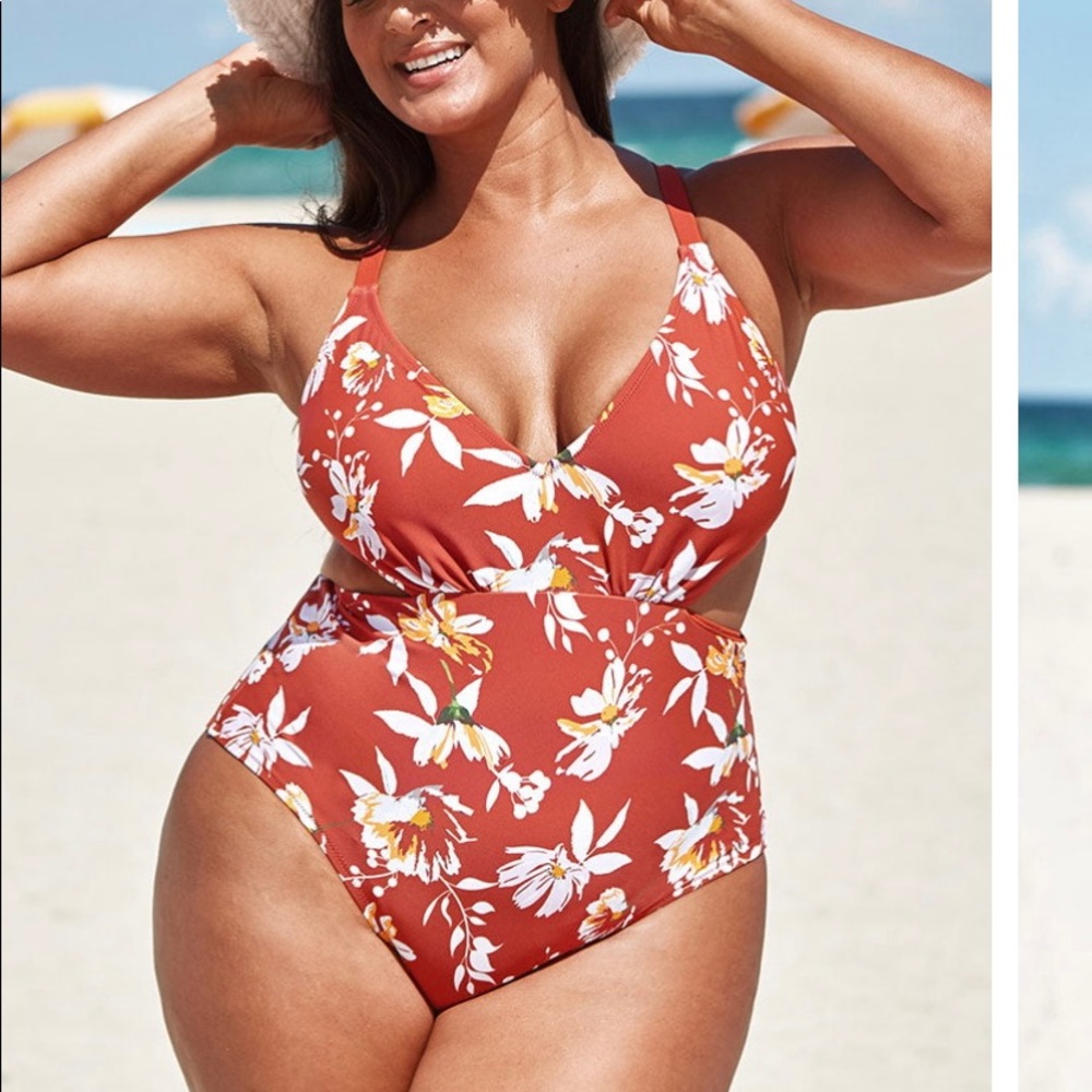 Floral cut out one piece swimsuit (size 1X) with matching cover up.